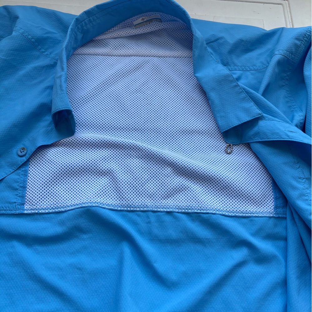 Columbia Men’s Omni-Shade Short Sleeve Button Down Shirt Blue Size XXL Tall - Picture 5 of 10